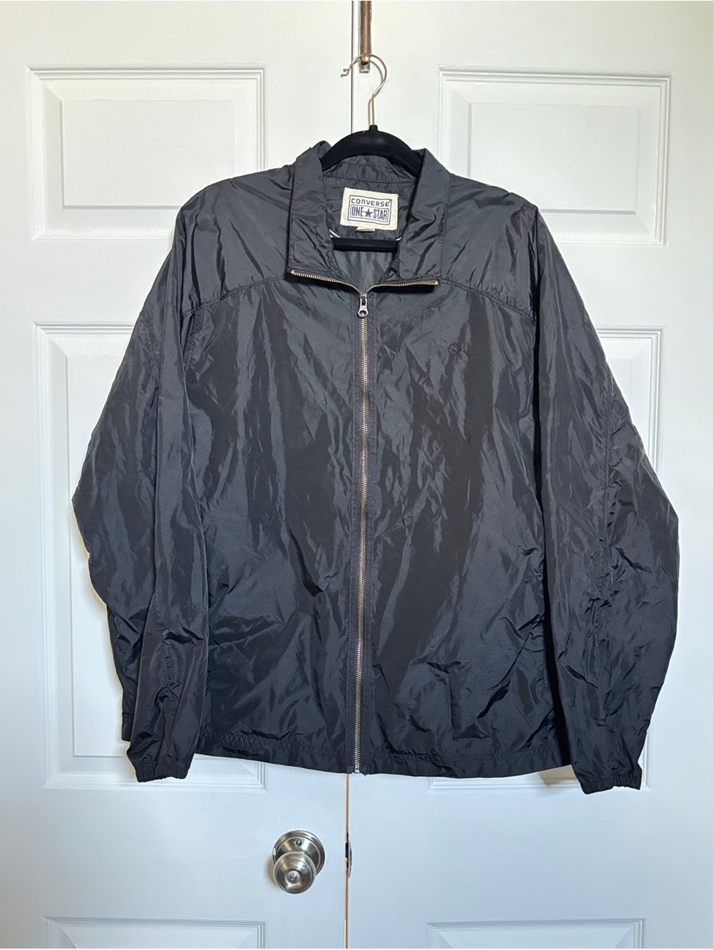 Converse One Star Men’s L Black Nylon Full Zip Windbreaker Jacket Y2K